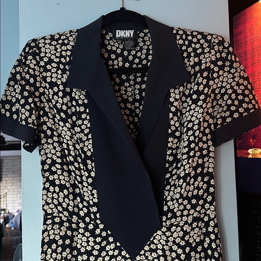 DKNY Black and Cream Floral Mini Dress